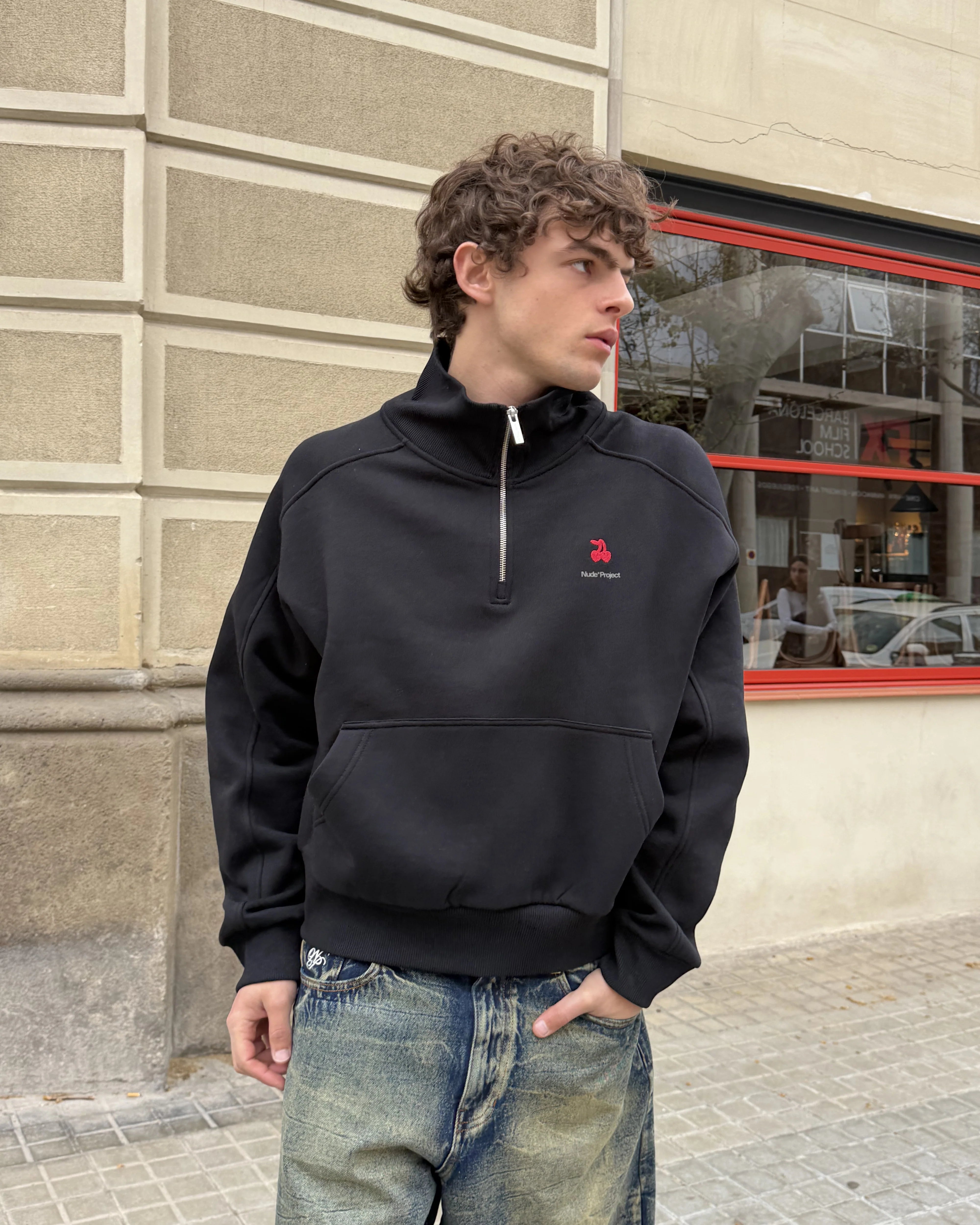 Basic Cherry Quarter-Zip Black