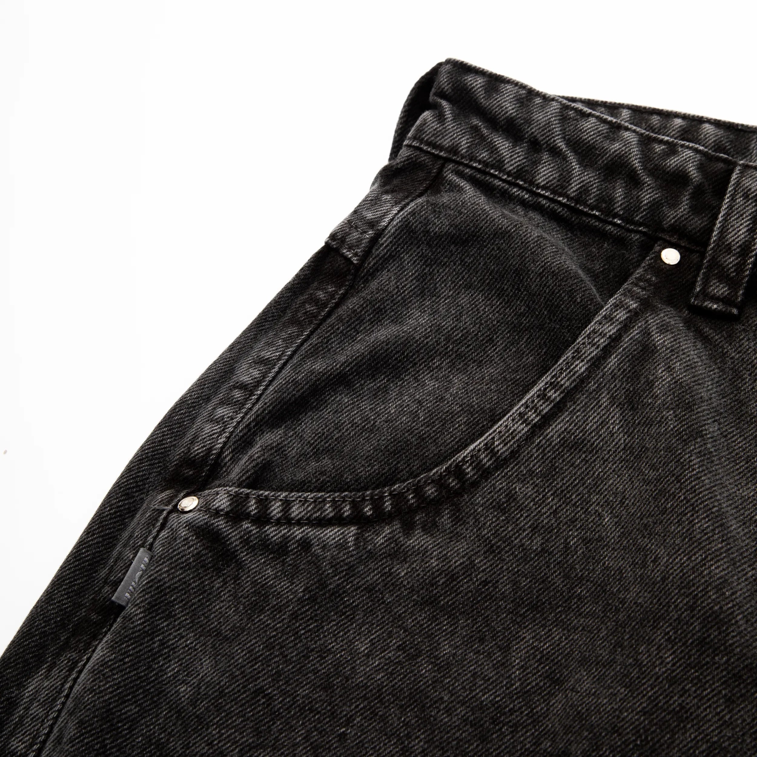 Jeans Pants Logo Line Washed Black - Four Street