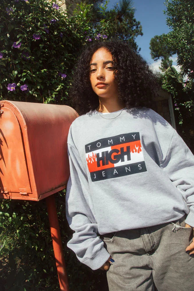 TJ x HIGH Crewneck Logo Heather Grey - Four Street