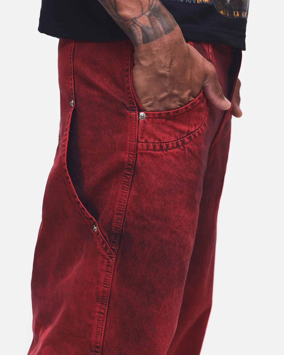 CALÇA JEANS CURVALÍNEA DOUBLE HAND VERMELHA - Four Street