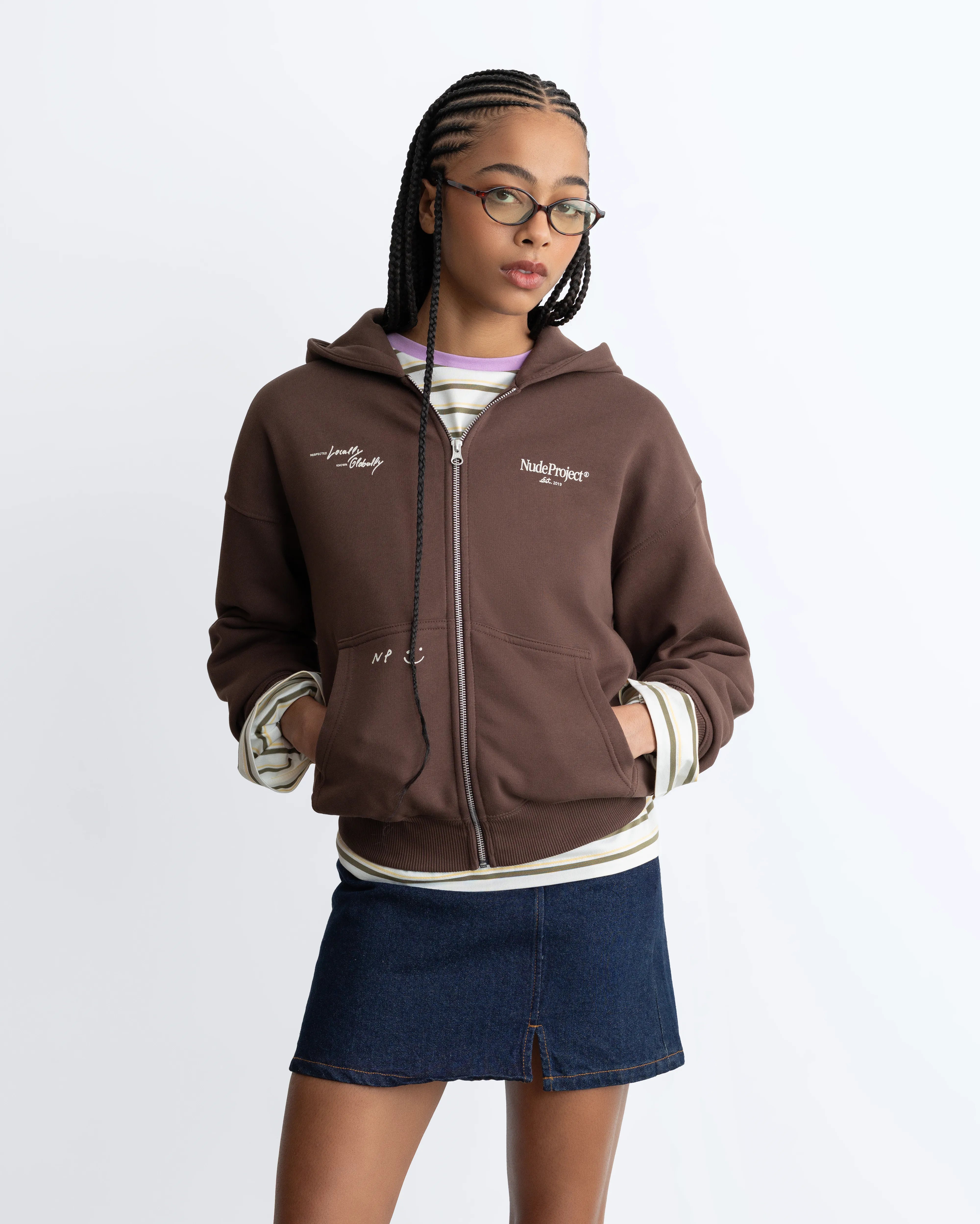 Global Soon Zip-Up Hoodie Brown
