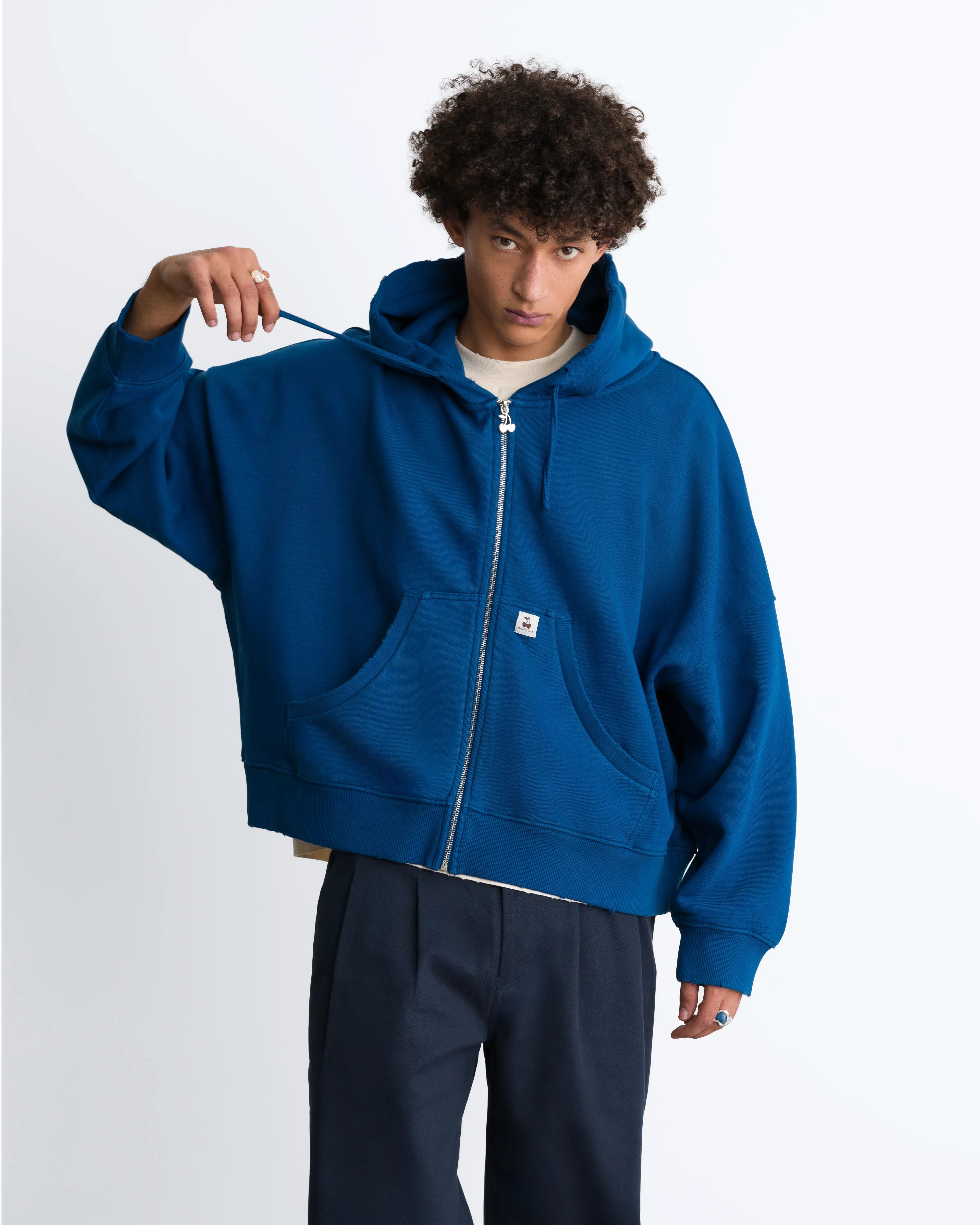 Script Zip-Up Hoodie Blue