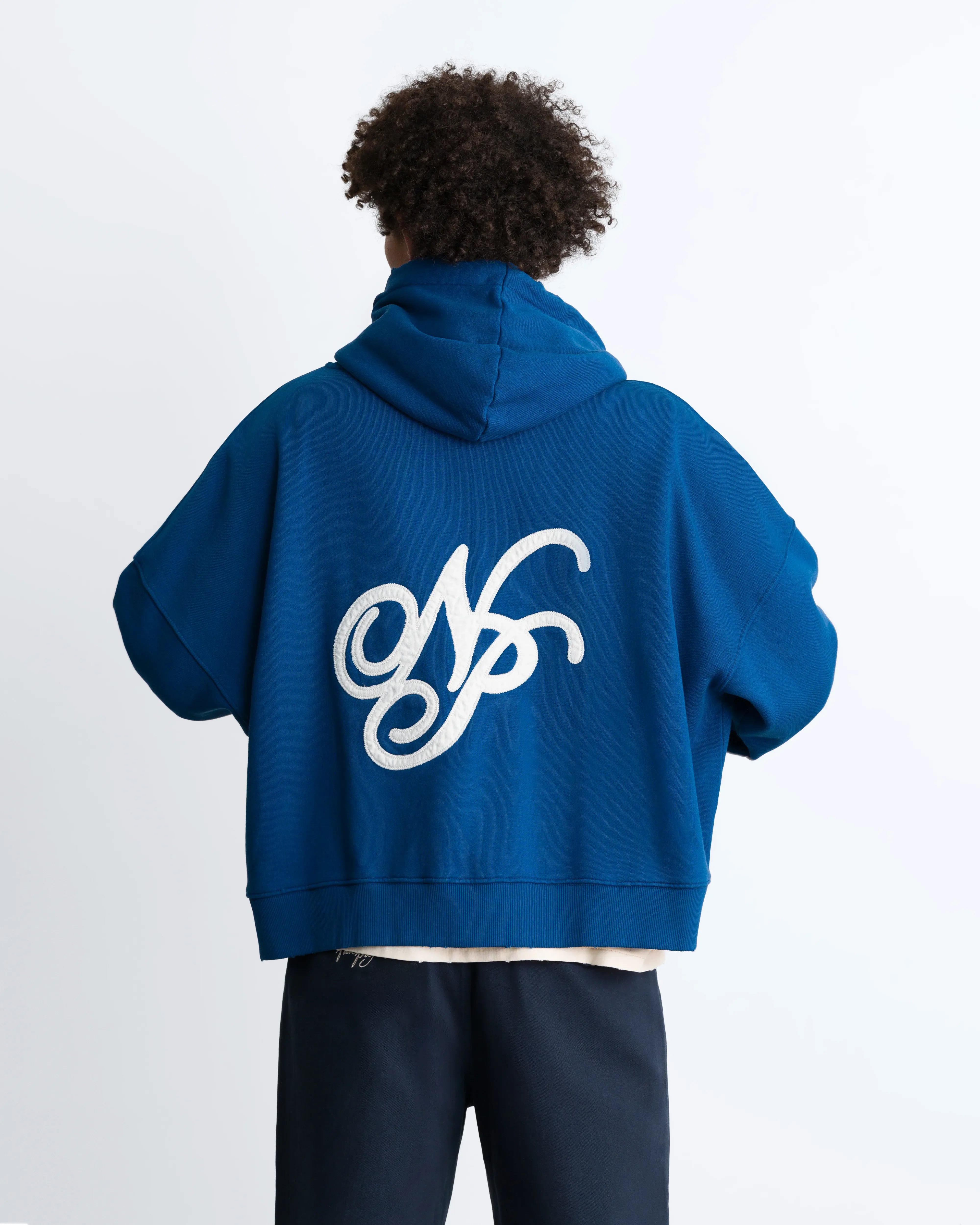 Script Zip-Up Hoodie Blue