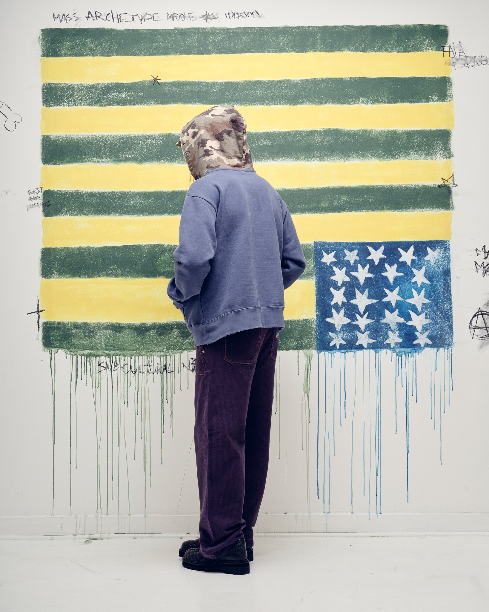 Distressed Camo Studded Hoodie Navy