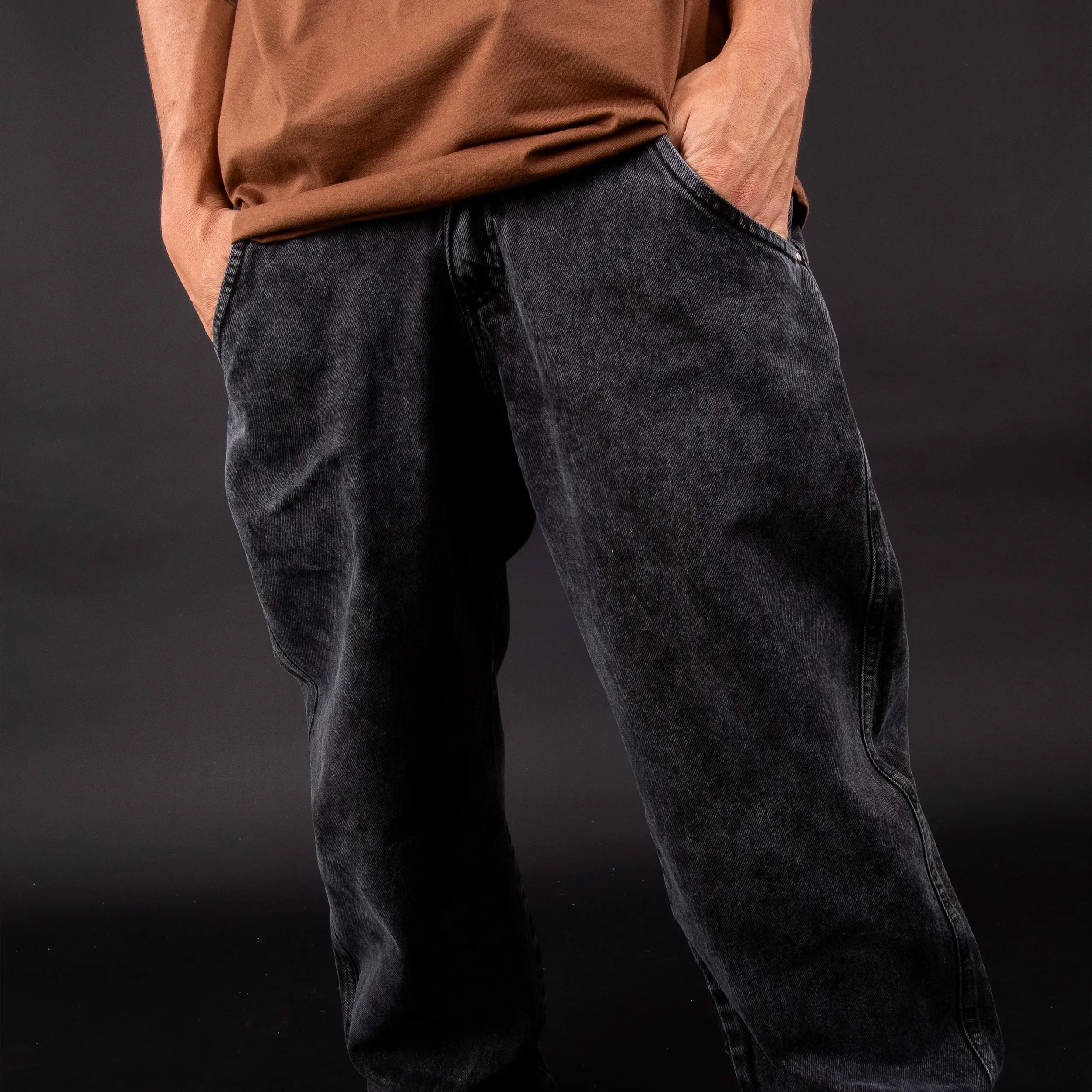 Jeans Pants Logo Line Washed Black - Four Street