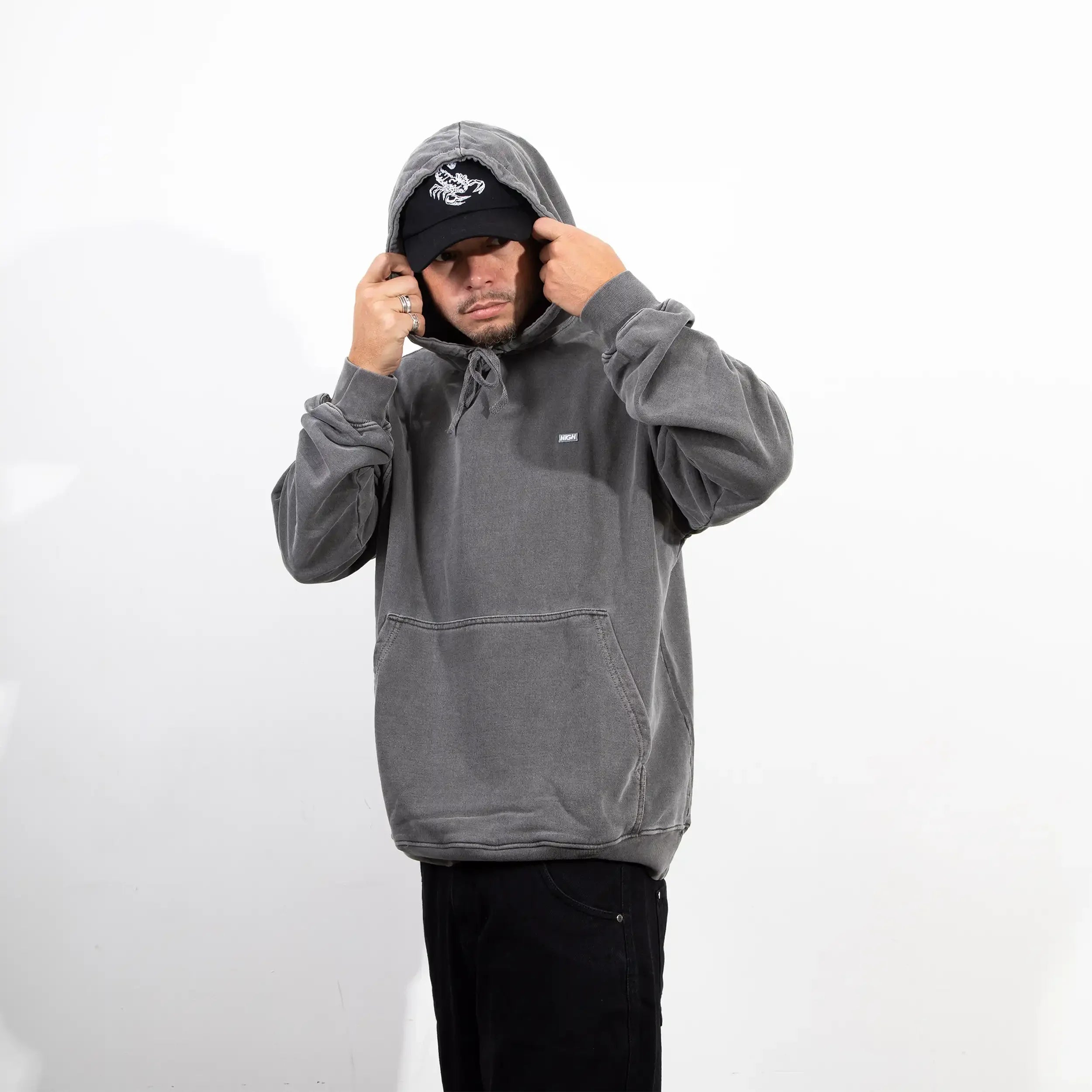 Hoodie Patch Washed Black - Four Street