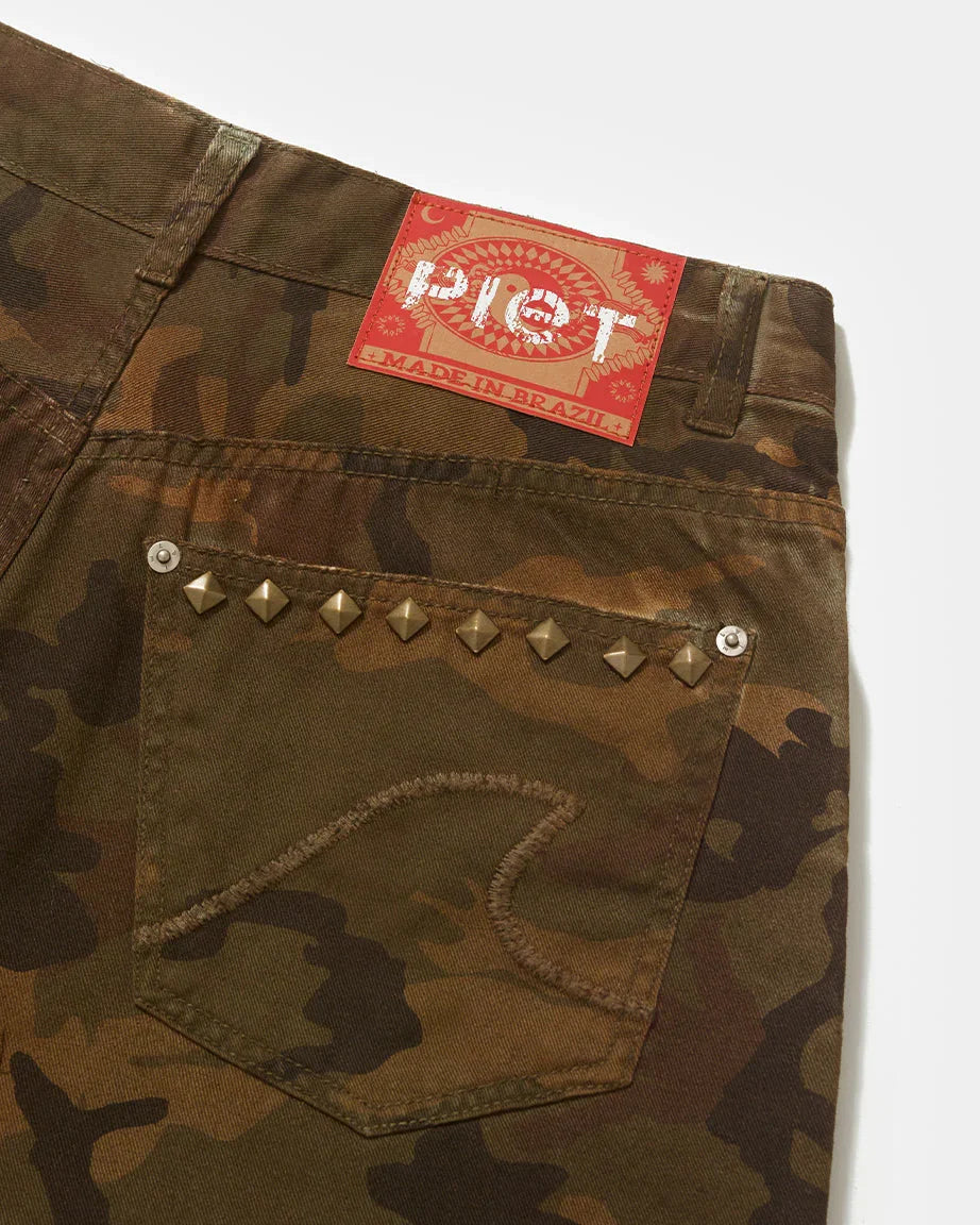 Distressed Camo Oversized Denim - Four Street