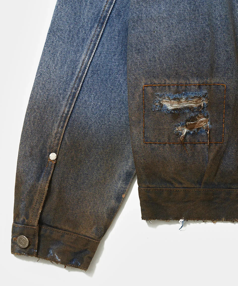 Dirt Stained Denim Jacket Blue - Four Street