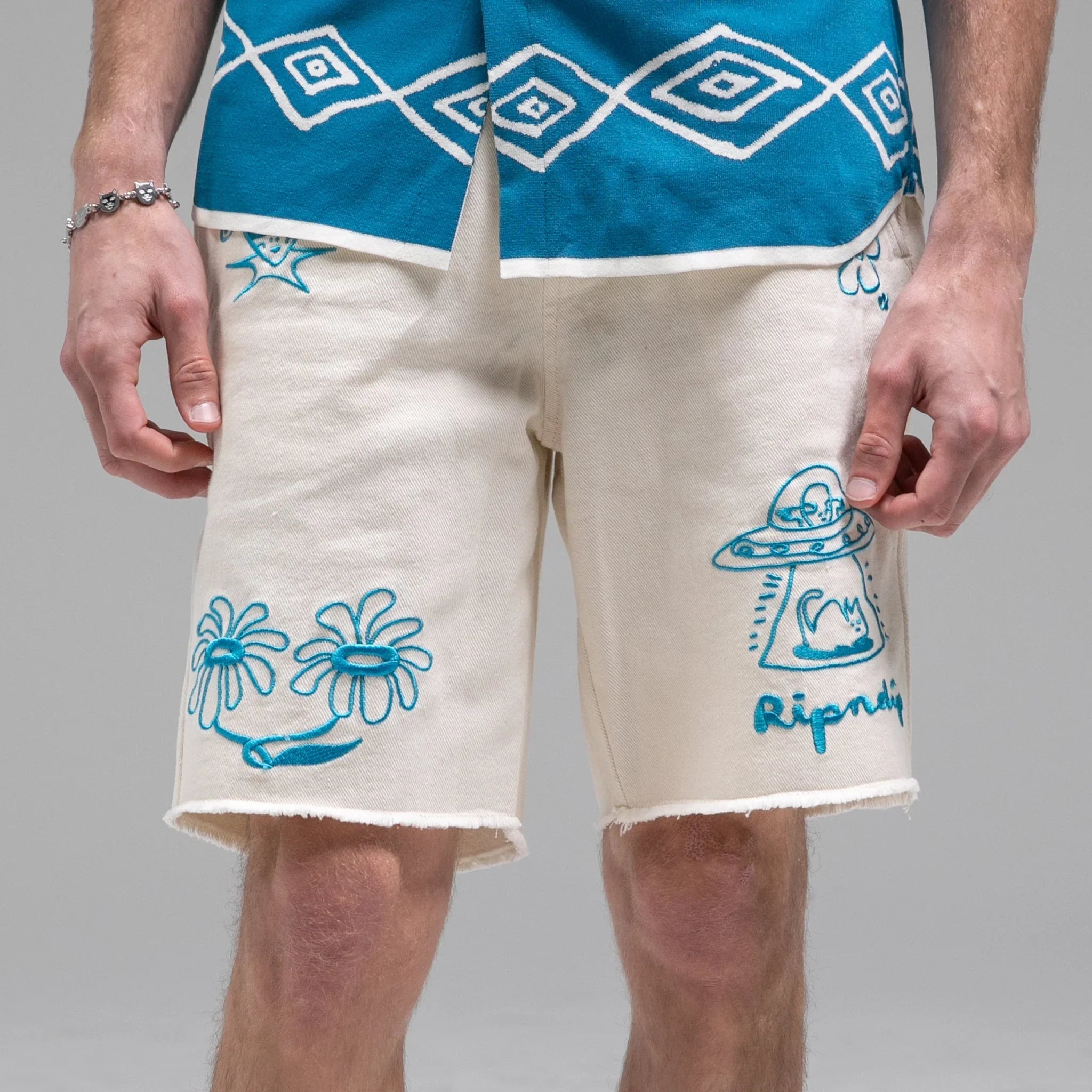 Blonded Denim Shorts (Off White) - Four Street