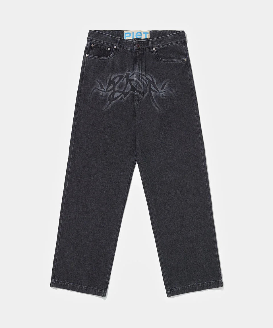 Loose Fit Black Denim - Black - Four Street