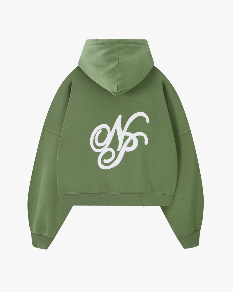 Script Zip-Up Hoodie Green