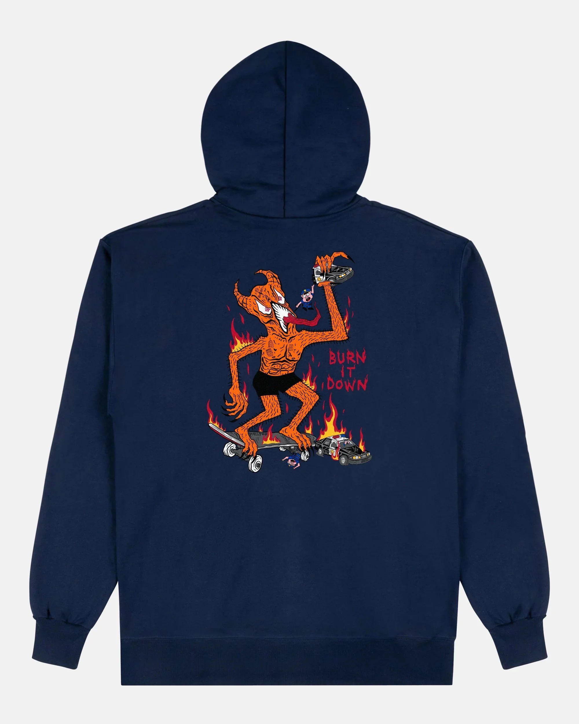 BURN IT DOWN - HOODIE - NAVY - Four Street