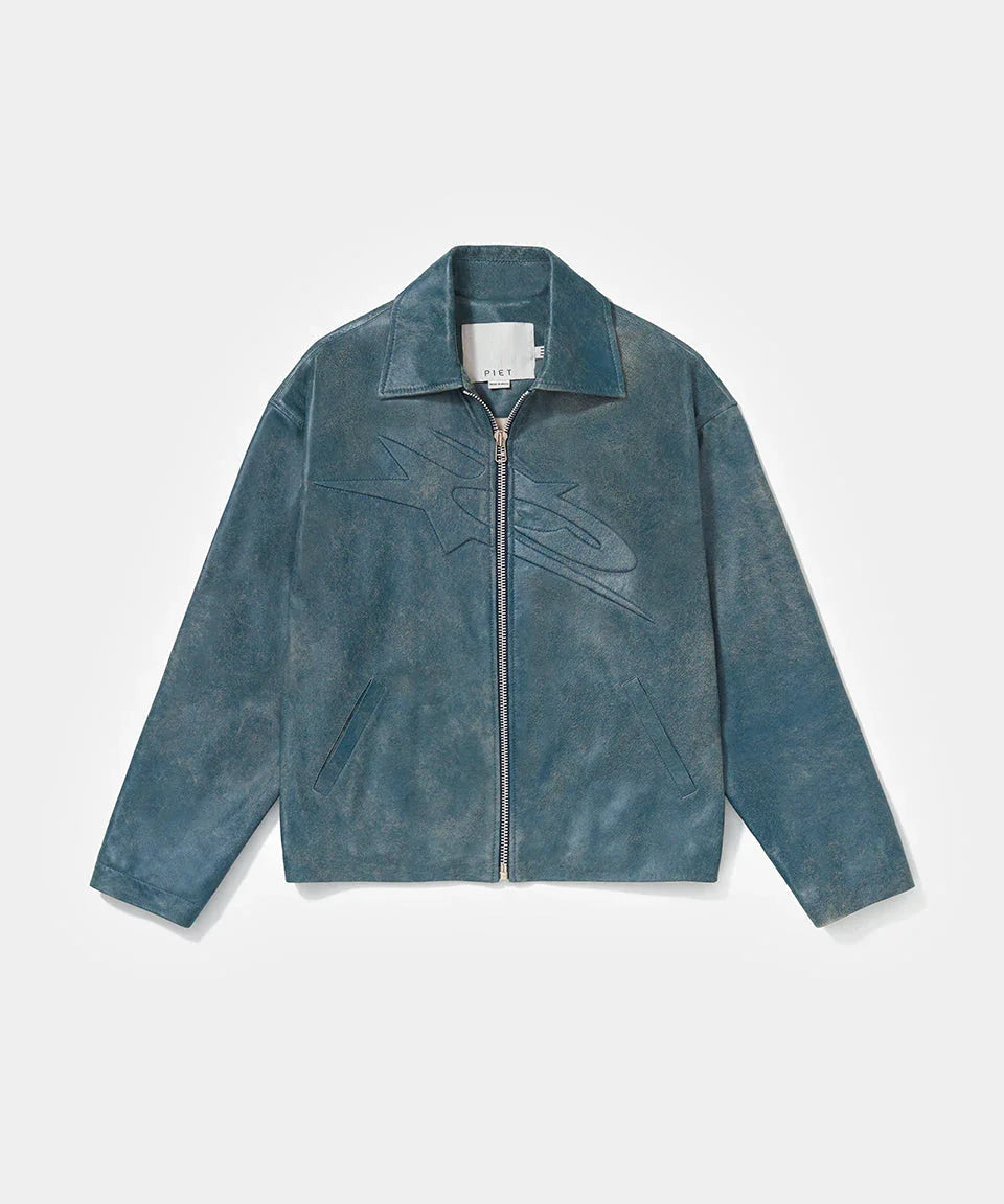 Vintage Surf Leather Jacket - Blue - Four Street
