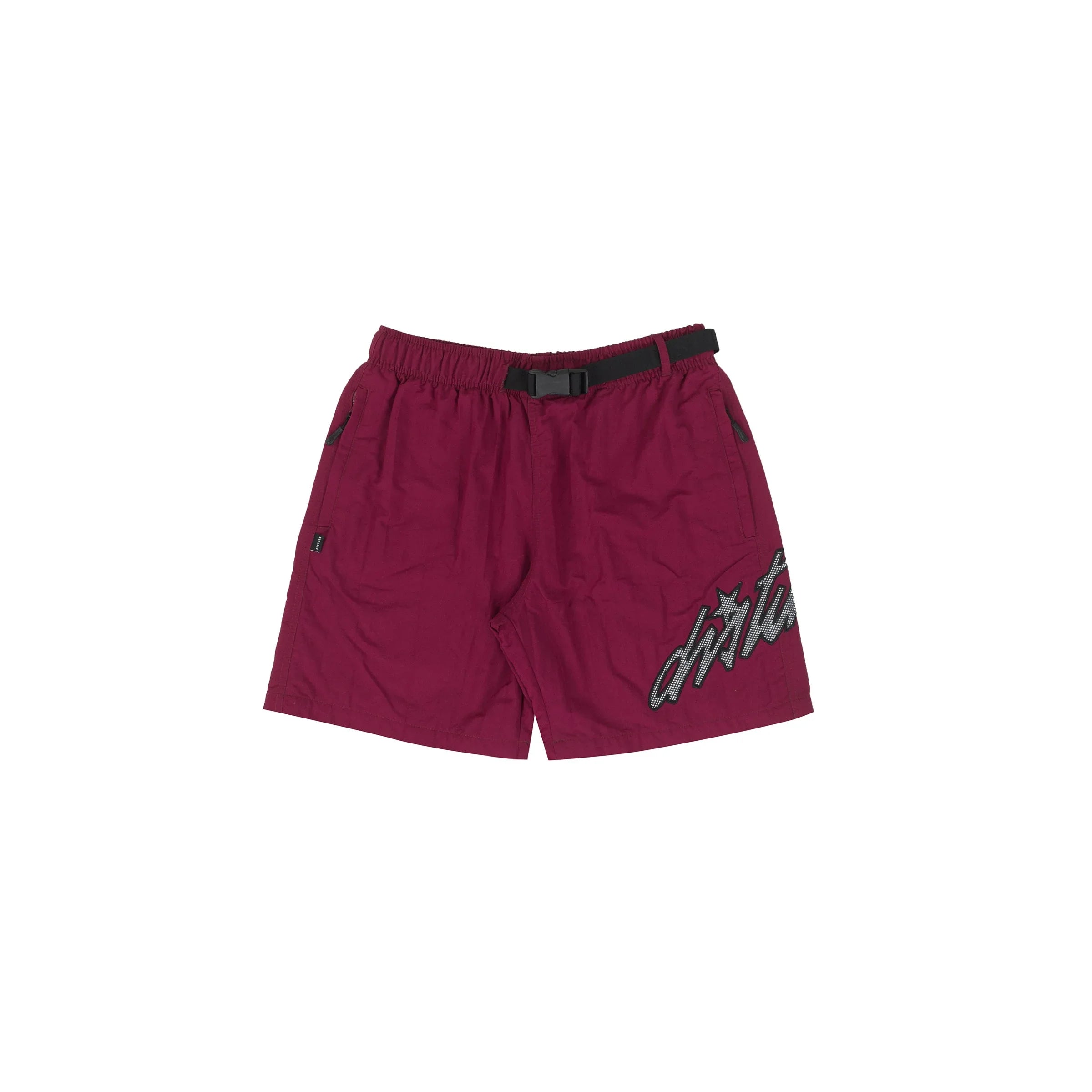Cursive Nylon Shorts in Burgundy - Four Street