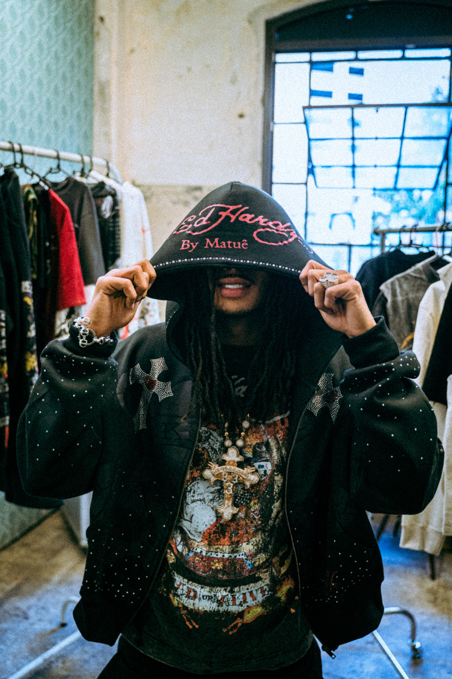 Moletom Zip Up Preto "Cruz" Ed Hardy x Matuê