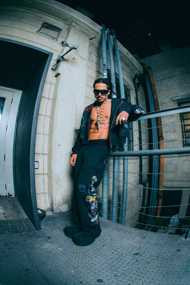 Calça Moletom Preta "By Matuê" Ed Hardy x Matuê