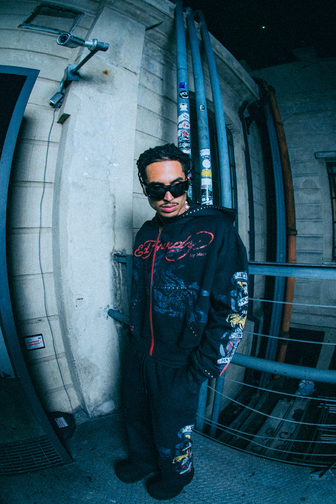 Moletom Zip Up Preto "By Matuê" Ed Hardy x Matuê