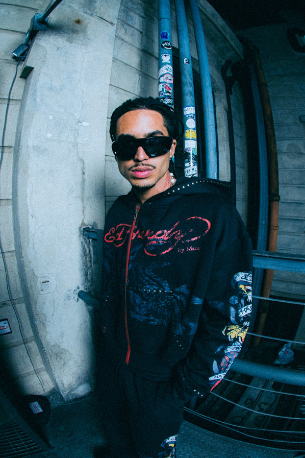 Moletom Zip Up Preto "By Matuê" Ed Hardy x Matuê