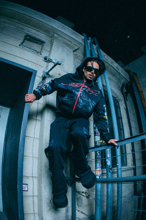 Moletom Zip Up Preto "By Matuê" Ed Hardy x Matuê