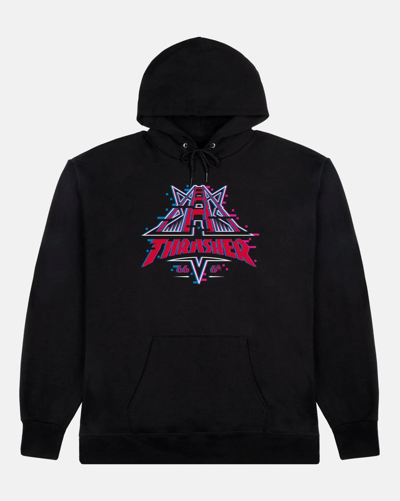 GOLDEN GATE GLITCHED - HOODIE - BLACK - Four Street