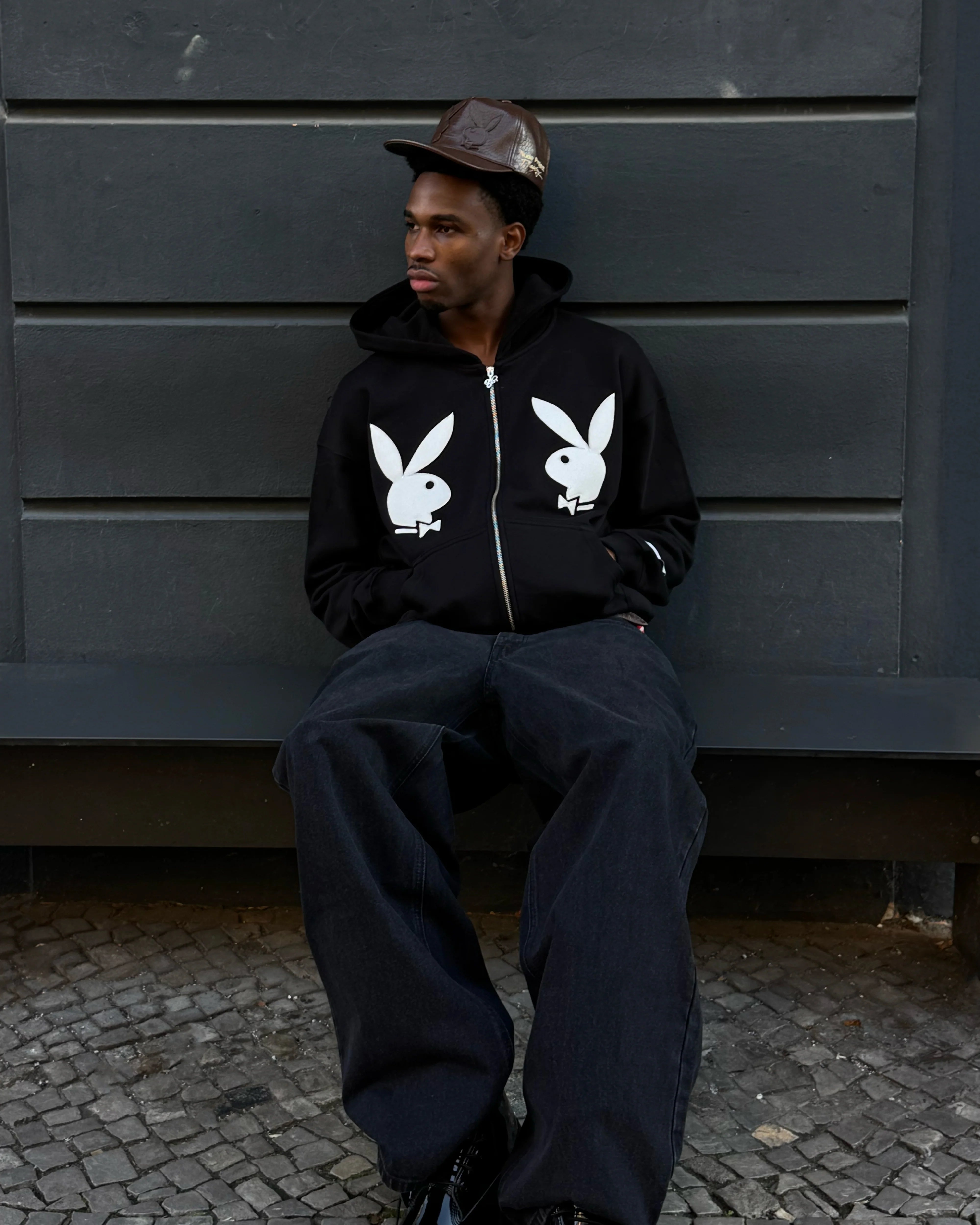 Bunny Zip-Up Hoodie Black