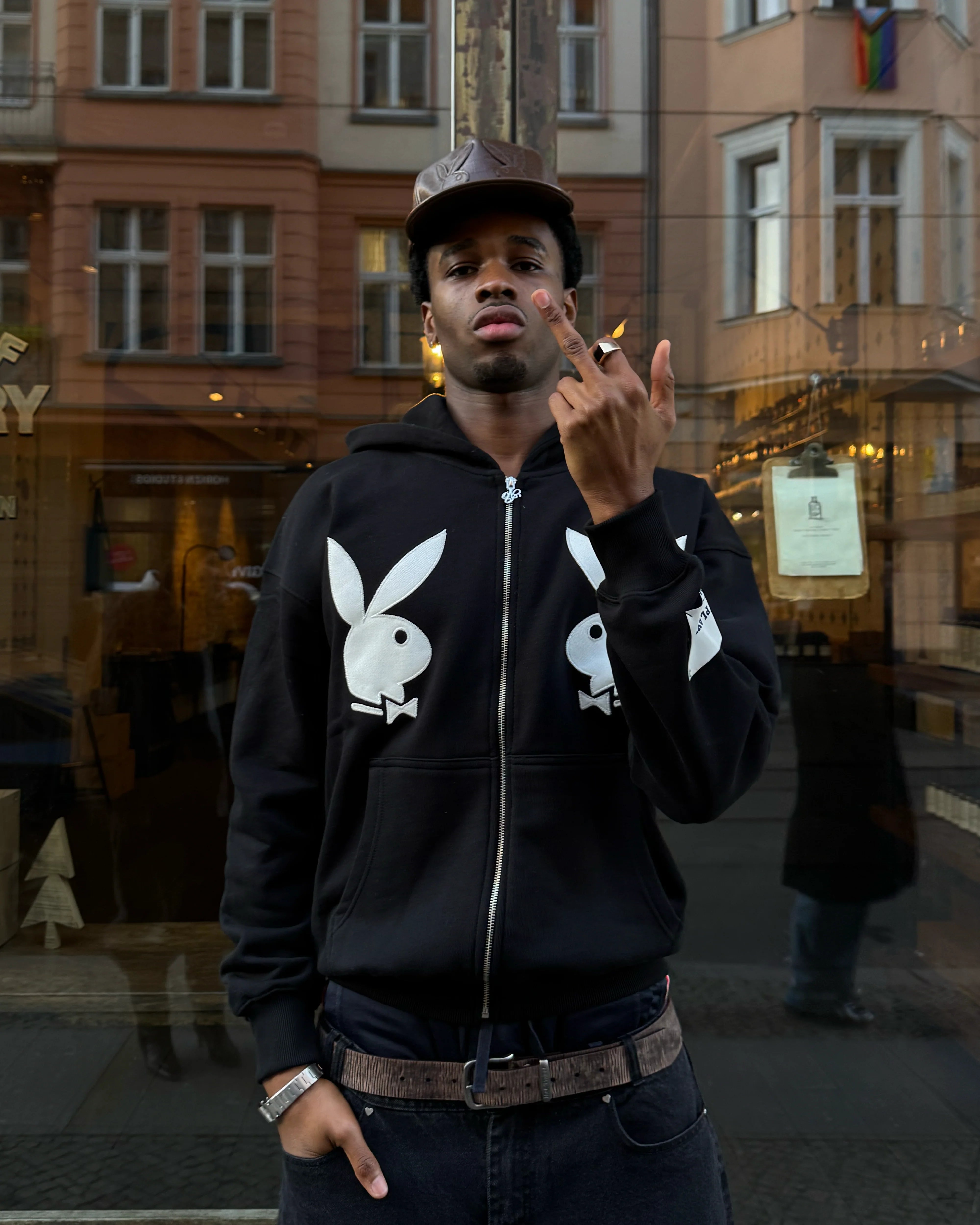 Bunny Zip-Up Hoodie Black