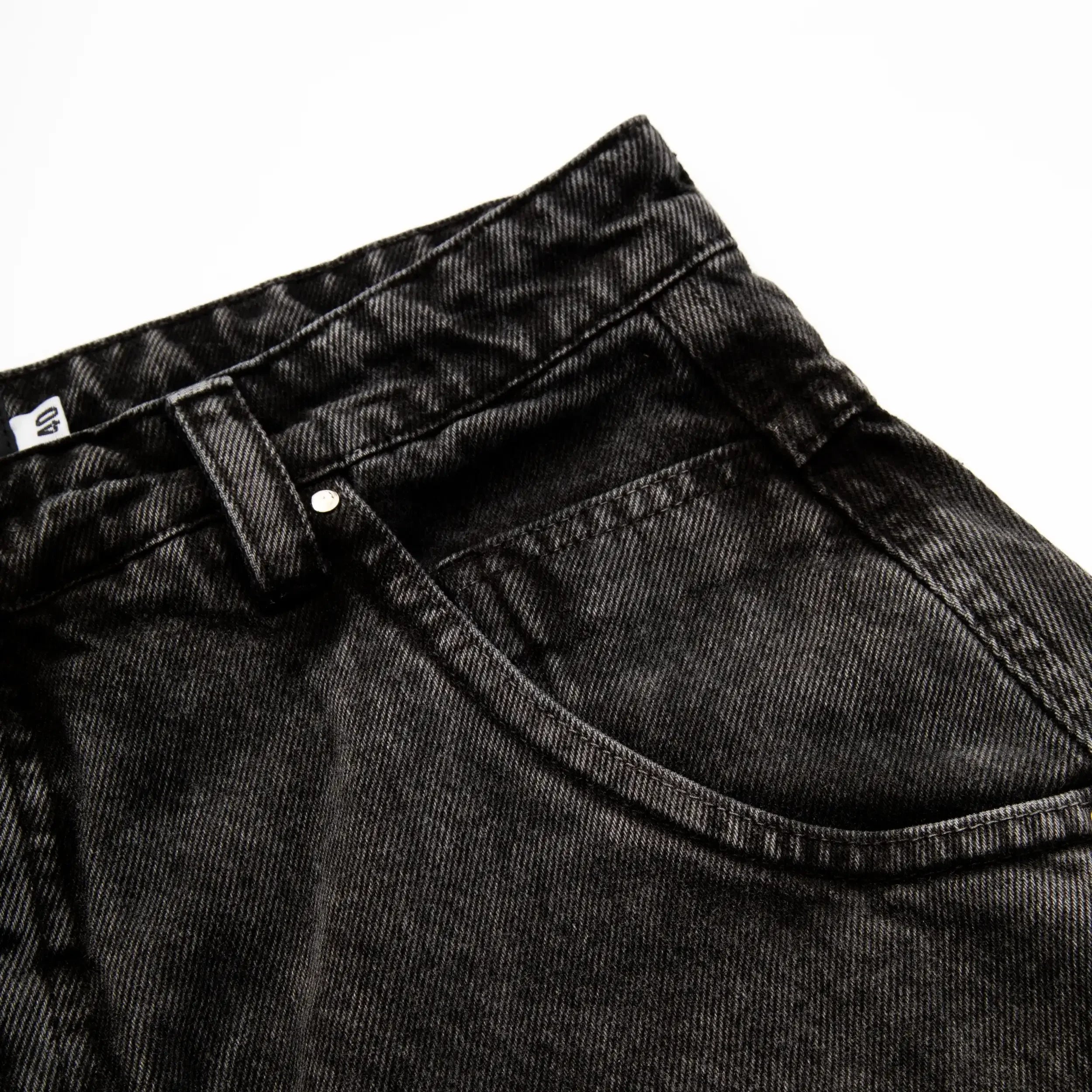 Jeans Pants Logo Line Washed Black - Four Street