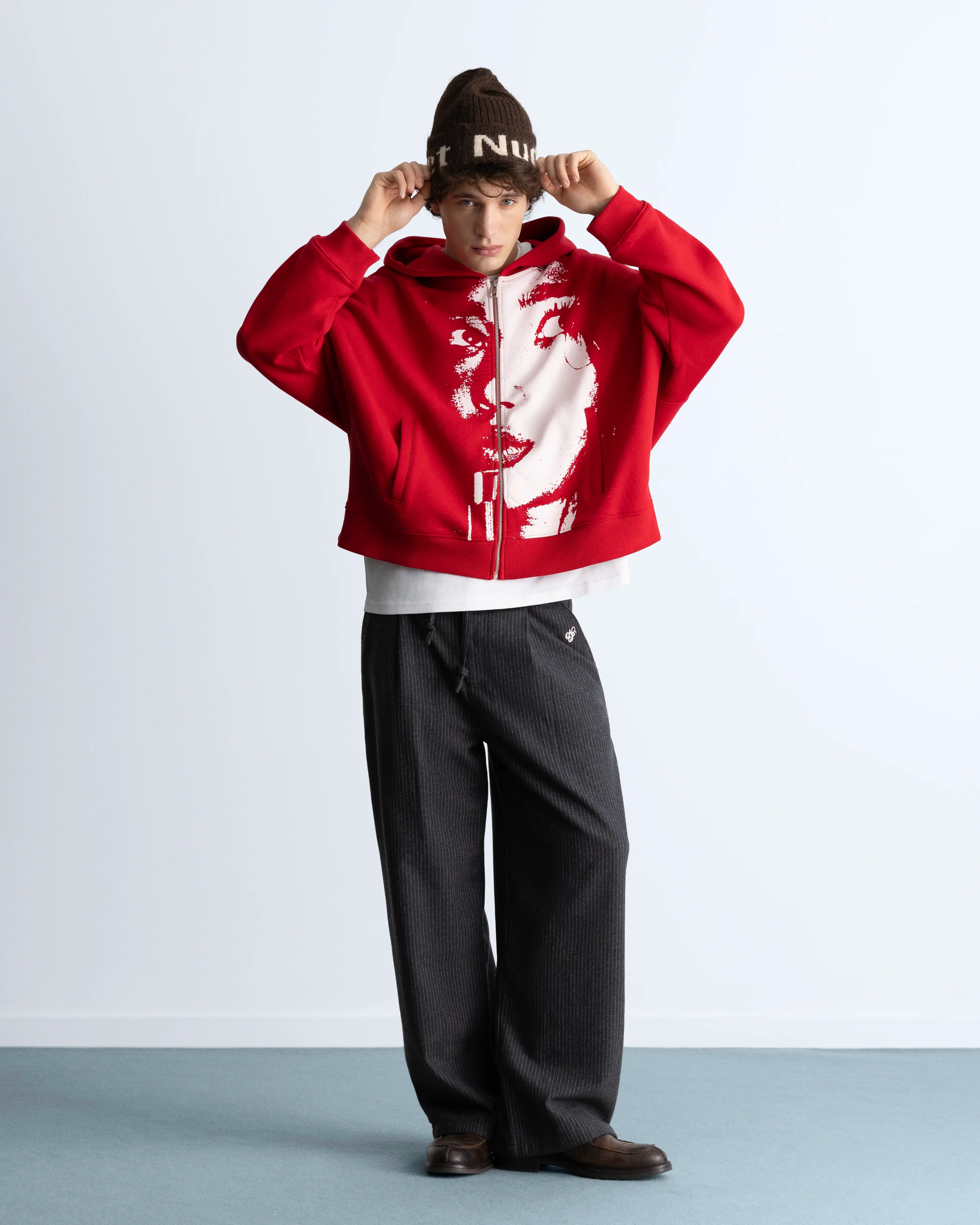 Side-Eye Zip-Up Hoodie Red