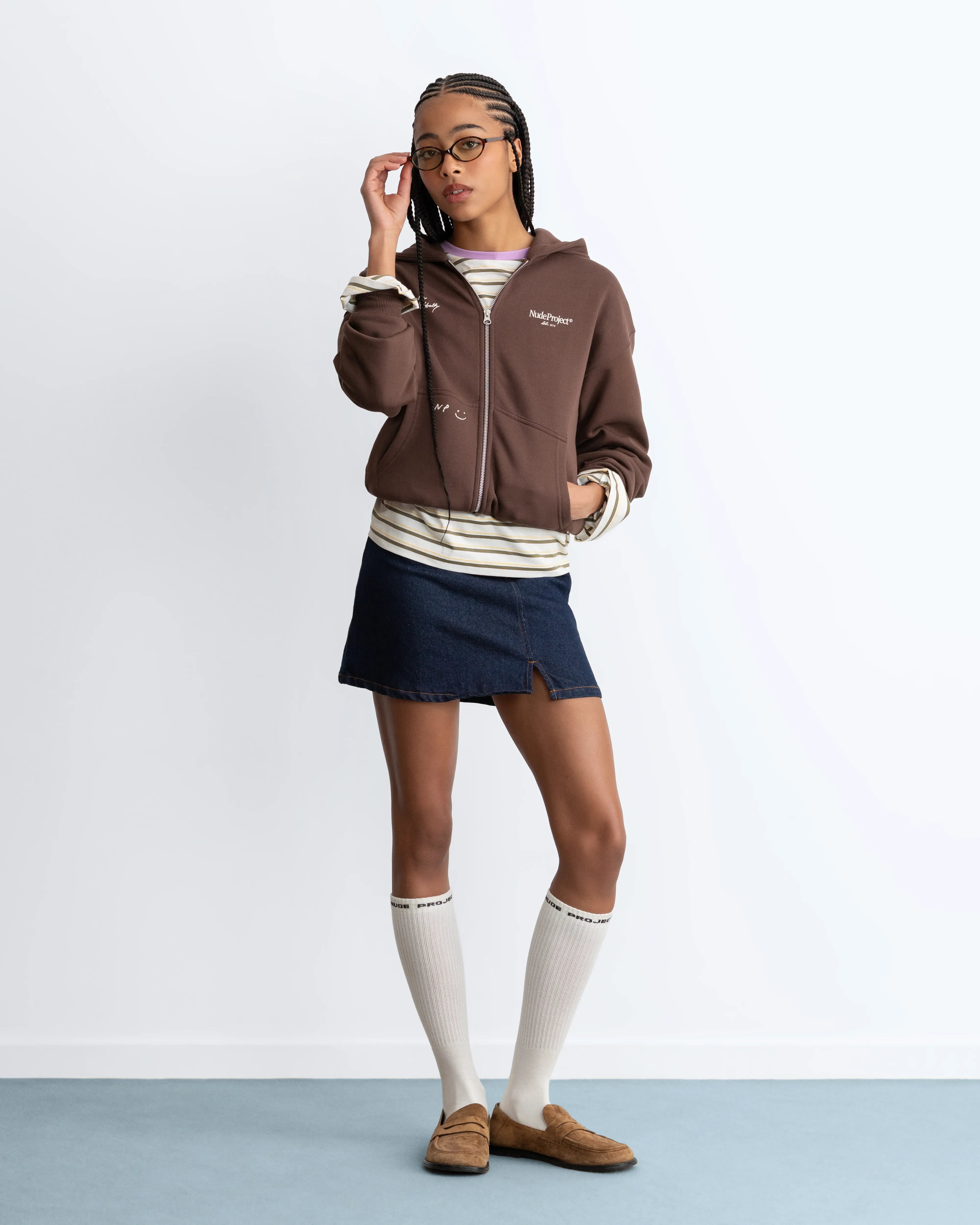 Global Soon Zip-Up Hoodie Brown