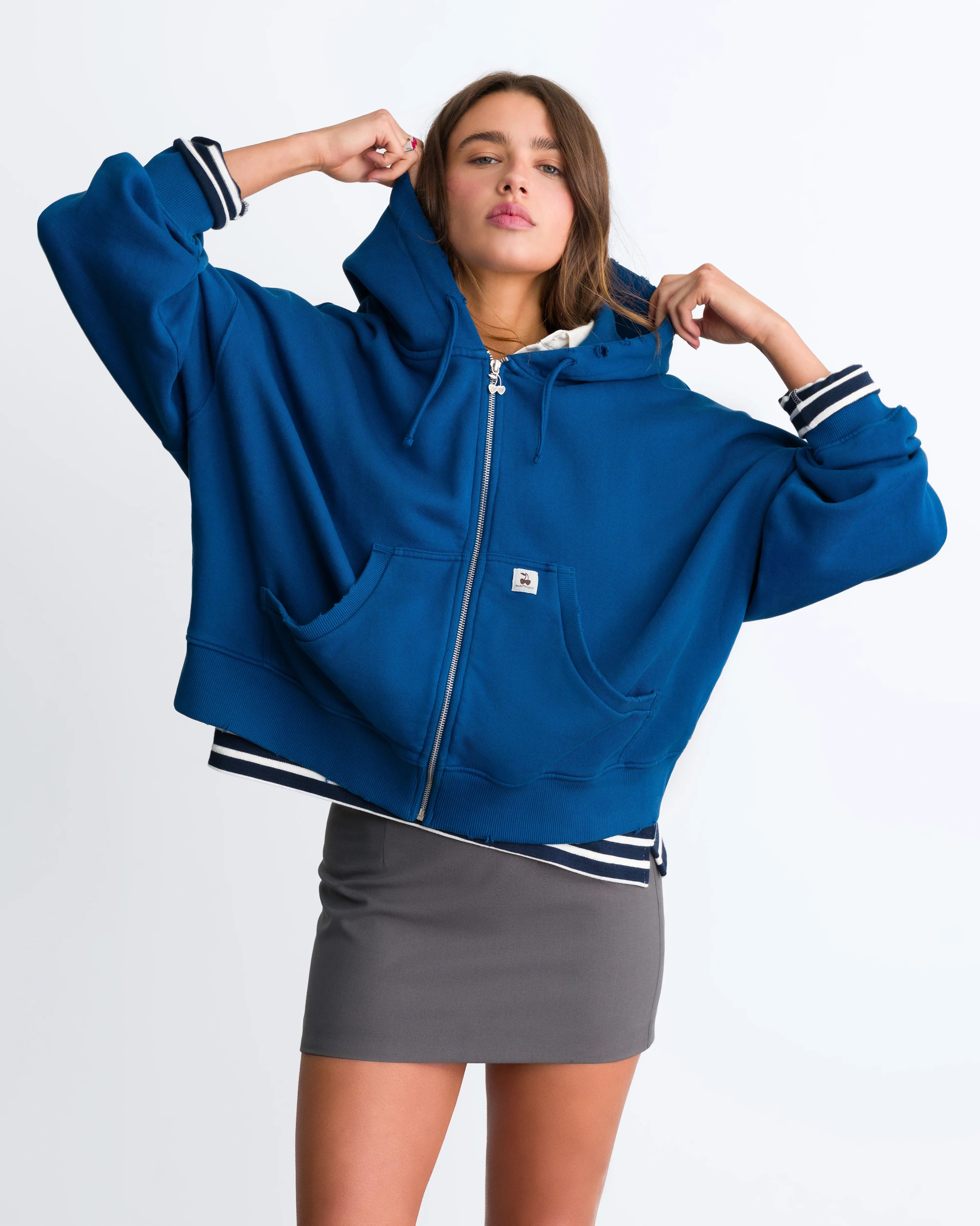 Script Zip-Up Hoodie Blue