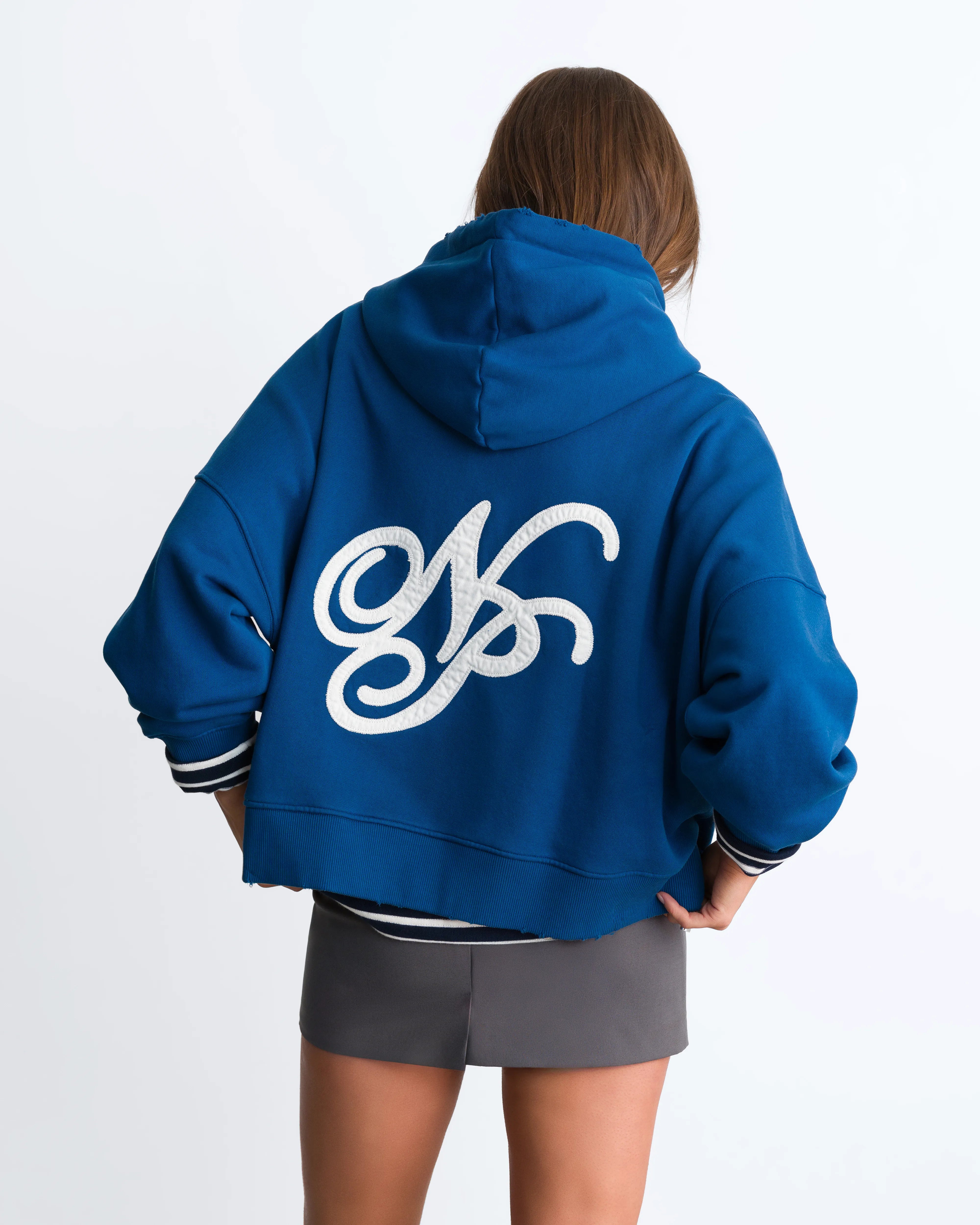 Script Zip-Up Hoodie Blue