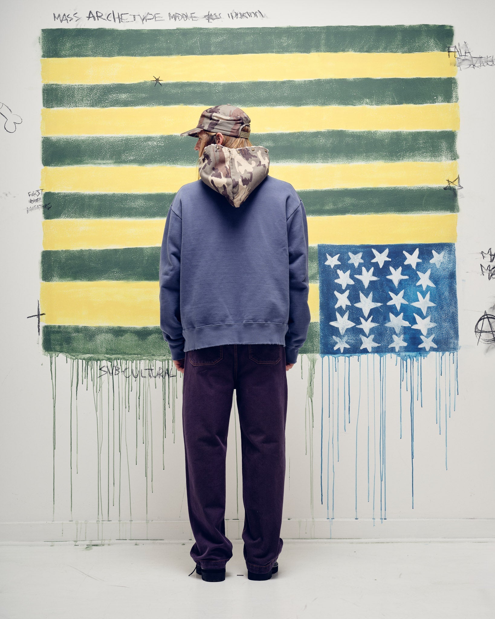 Distressed Camo Studded Hoodie Navy