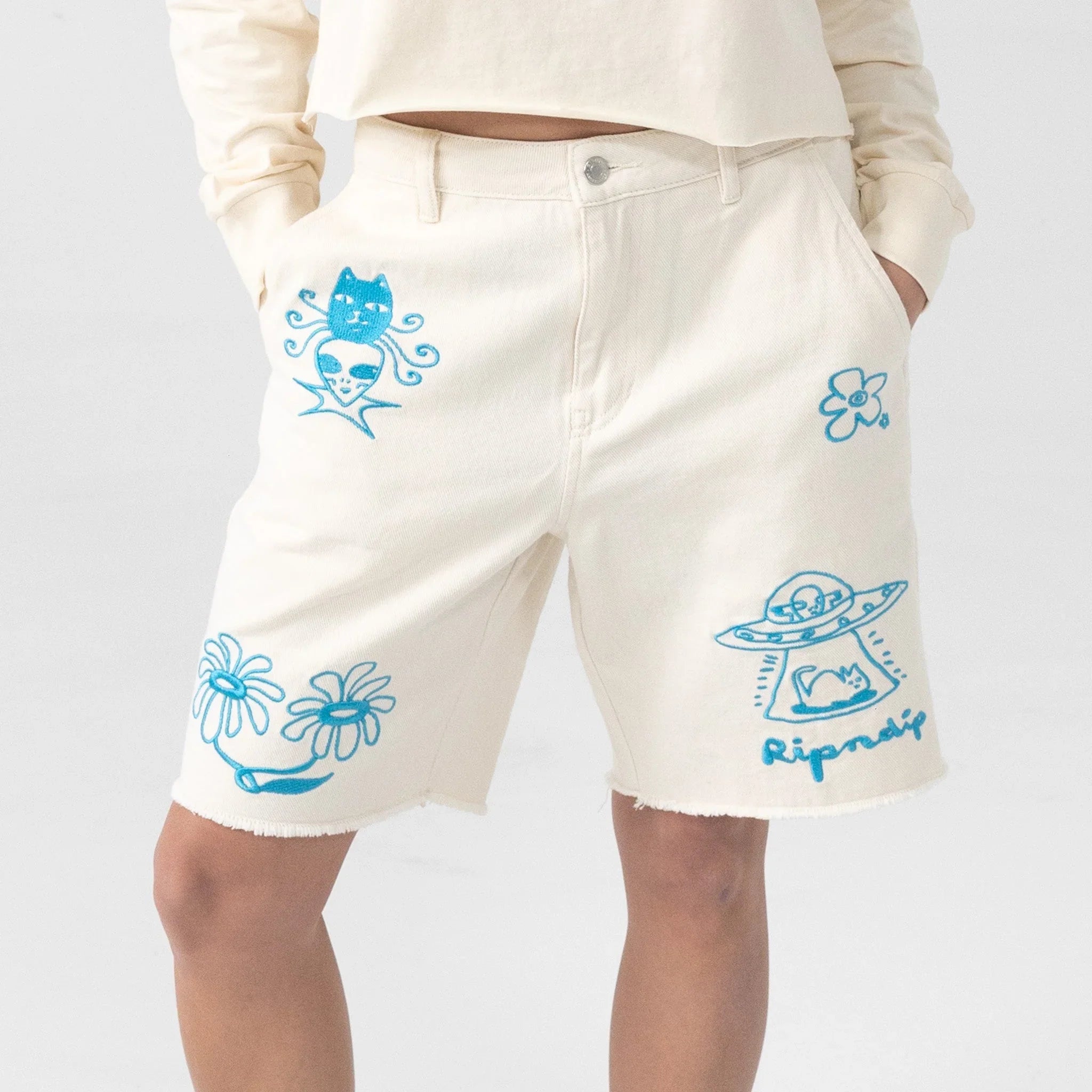 Blonded Denim Shorts (Off White) - Four Street