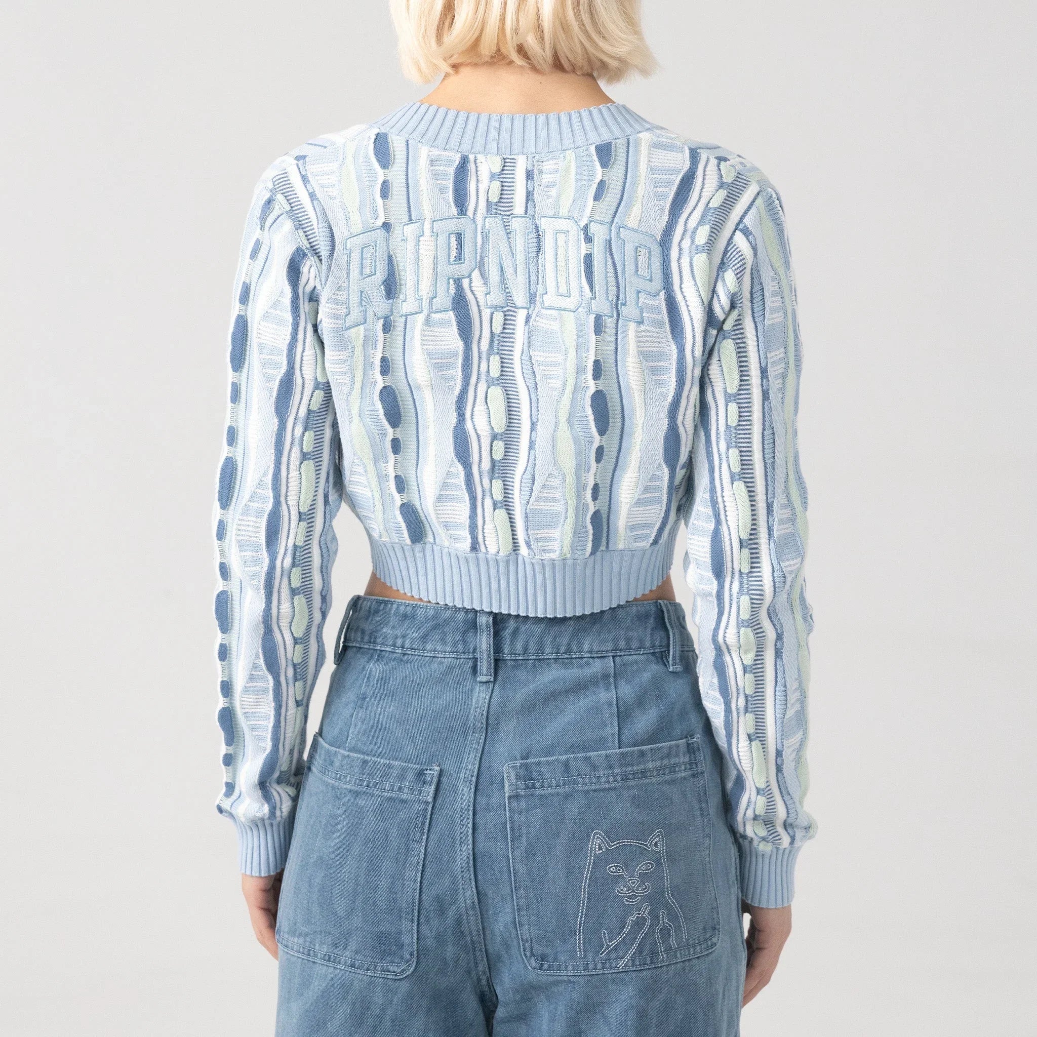 Corded Knit Cropped Long Sleeve (Light Blue) - Camiseta - Four Street