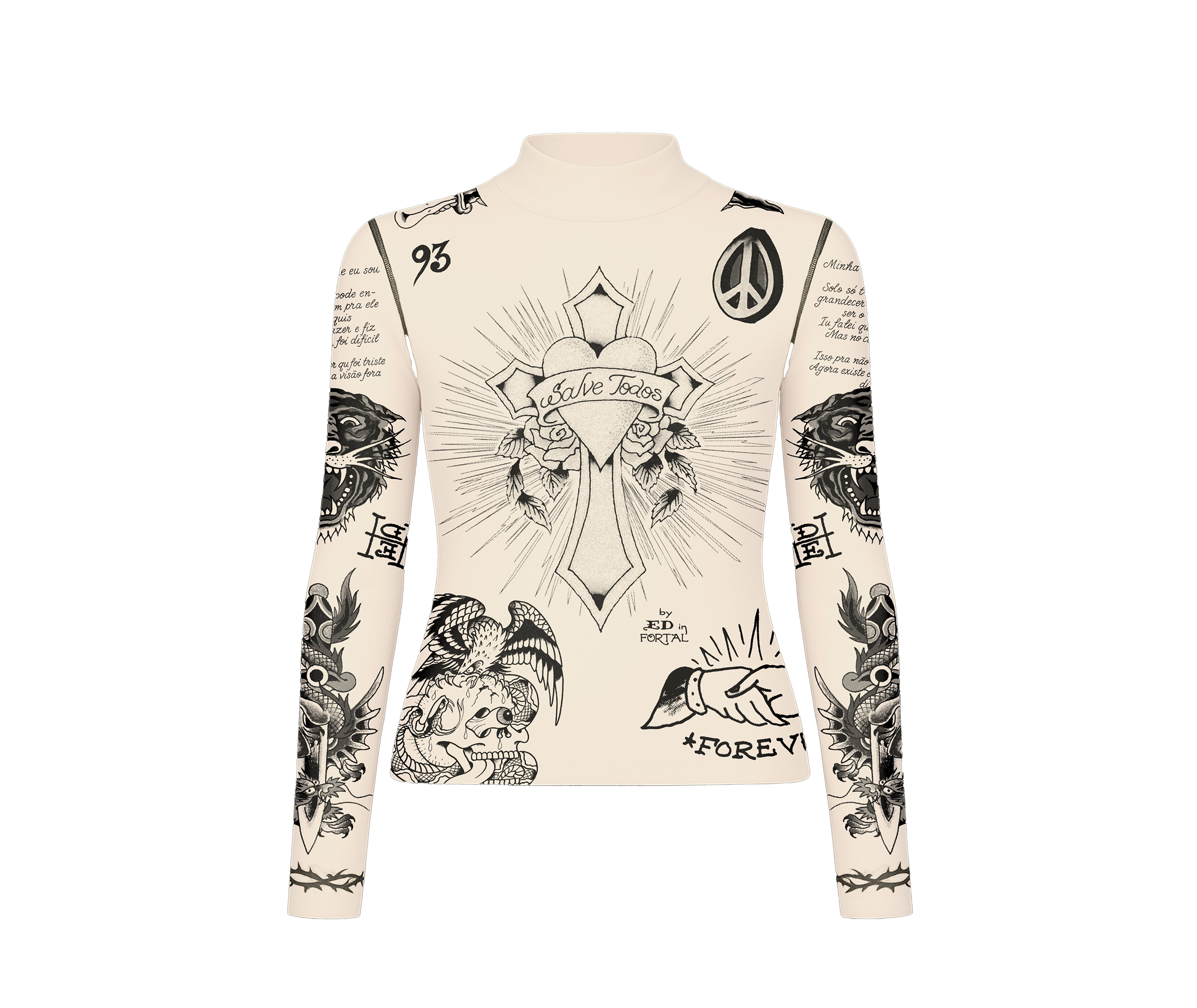 Tule Feminino Bege "Tattooed Skin" Ed Hardy x Matuê