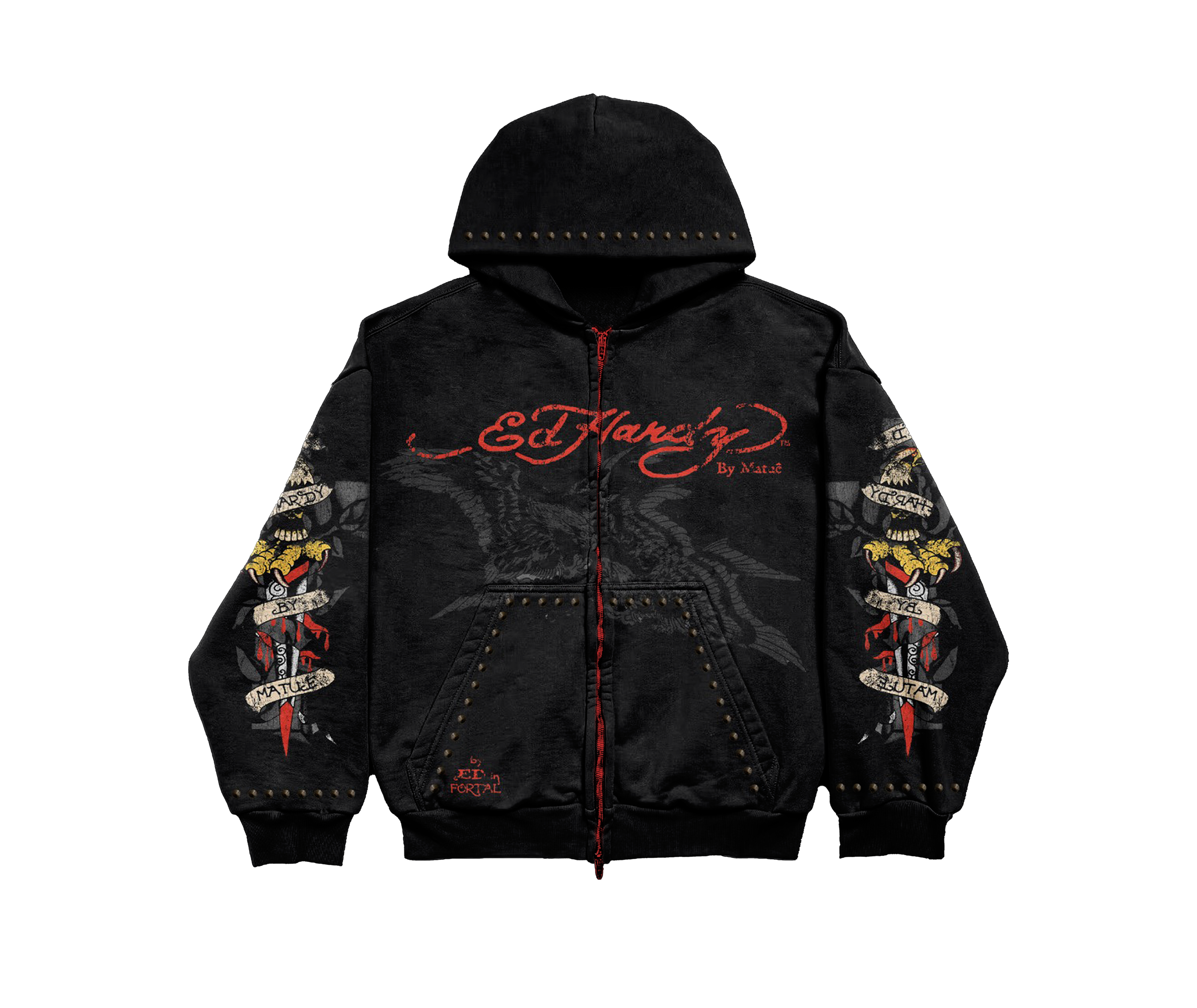 Moletom Zip Up Preto "By Matuê" Ed Hardy x Matuê