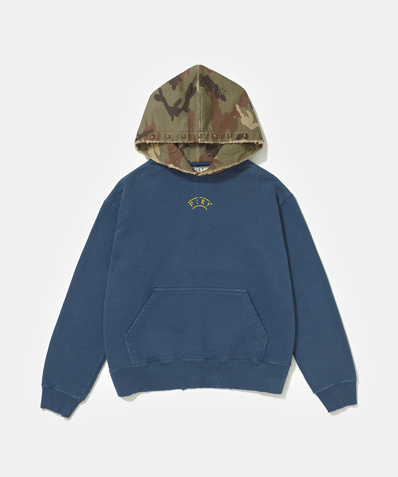 Distressed Camo Studded Hoodie Navy