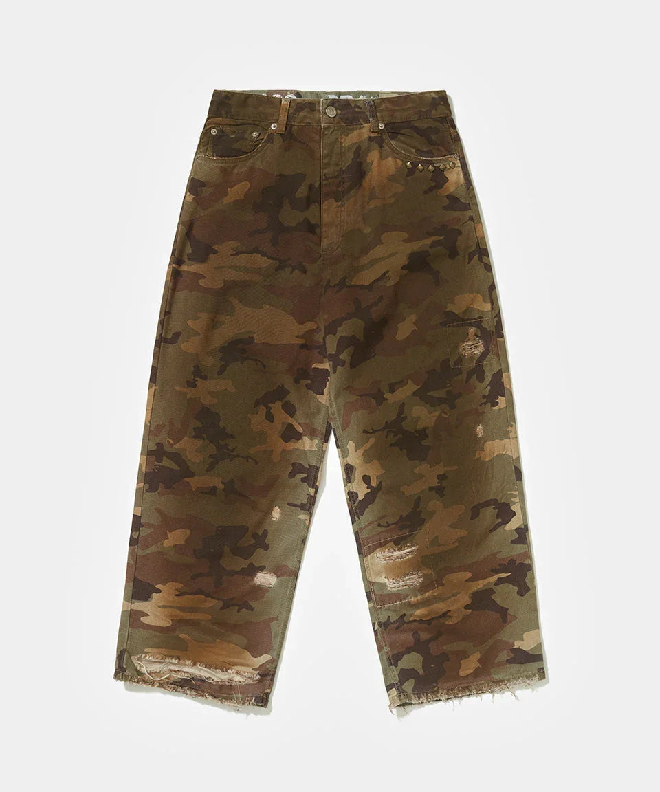 Distressed Camo Oversized Denim - Four Street