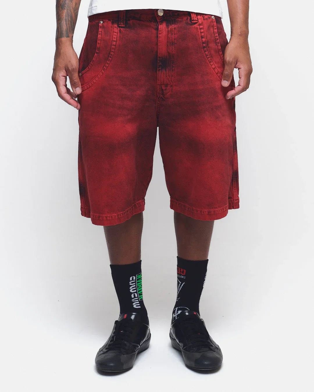 BERMUDA JEANS CURVALÍNEA DOUBLE HAND VERMELHA - Four Street